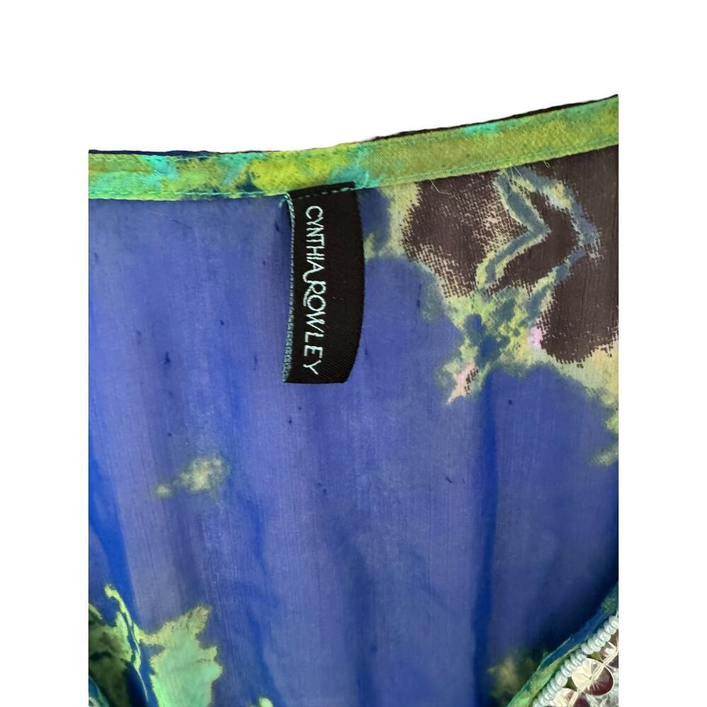 Cynthia Rowley S/M Kaftan Dress Tunic Green Blue Pr Embellished Boho Resortwear - Picture 6 of 7